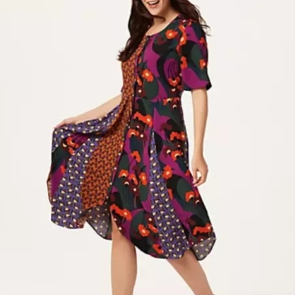 Logo‎ by Lori Goldstein floral colorblock button down dress size XL